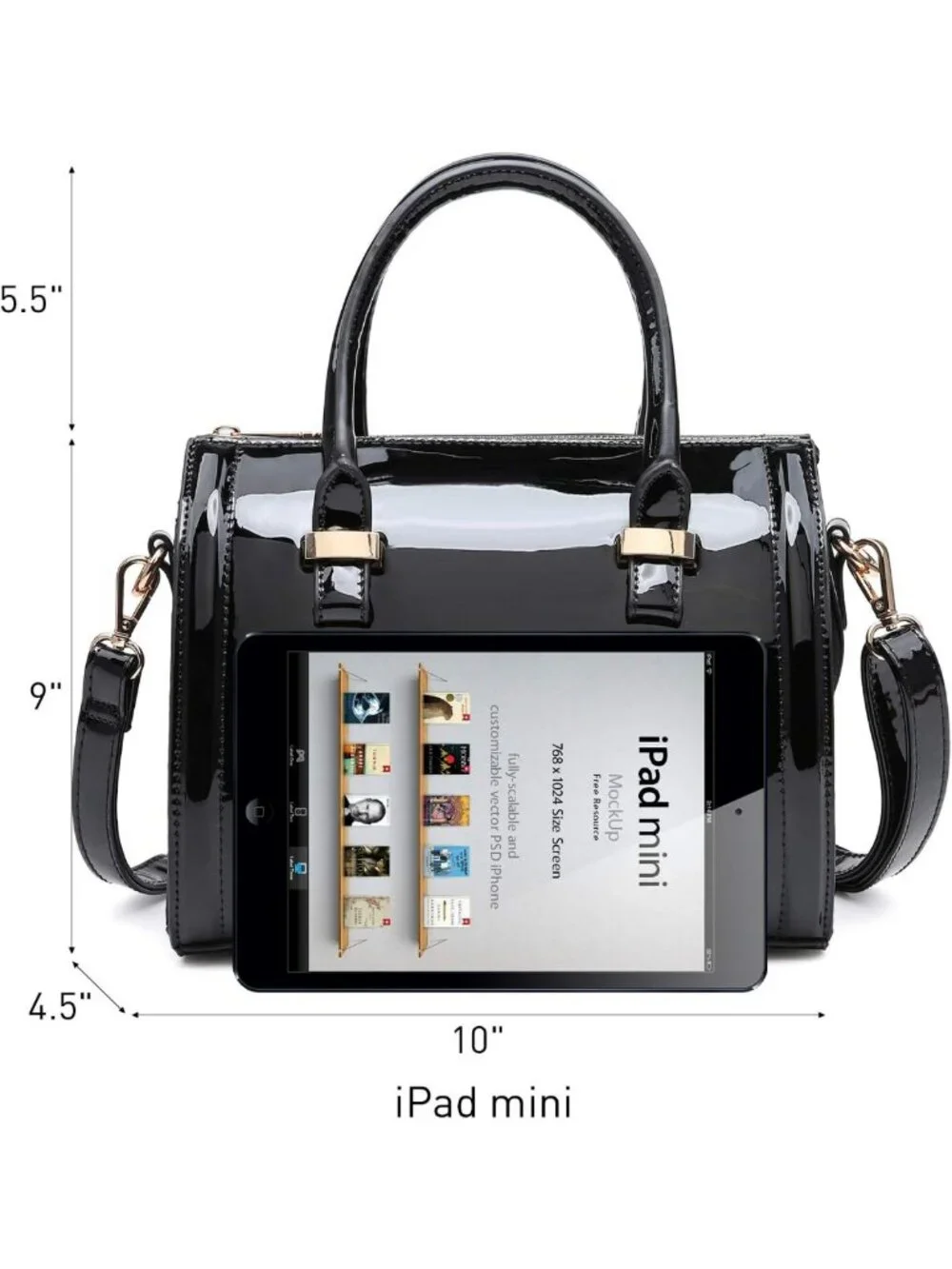 Chic Shiny Patent Faux Leather Barrel Handbag & Shoulder Purse for Women